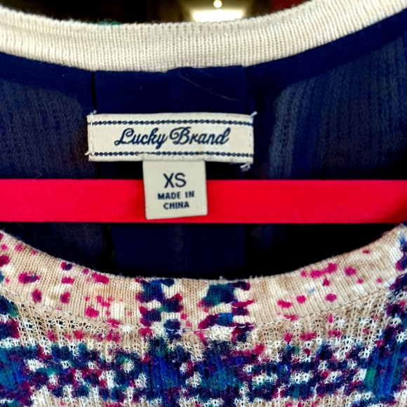 Lucky Brand Plaid Pullover with Split Back Detail & Chiffon Inset - Picture 4 of 9